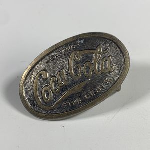 Vintage Coca Cola Drink 5 Cents Brass Belt Buckle